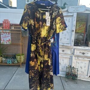 Yellow and Black Floral Midi Dress